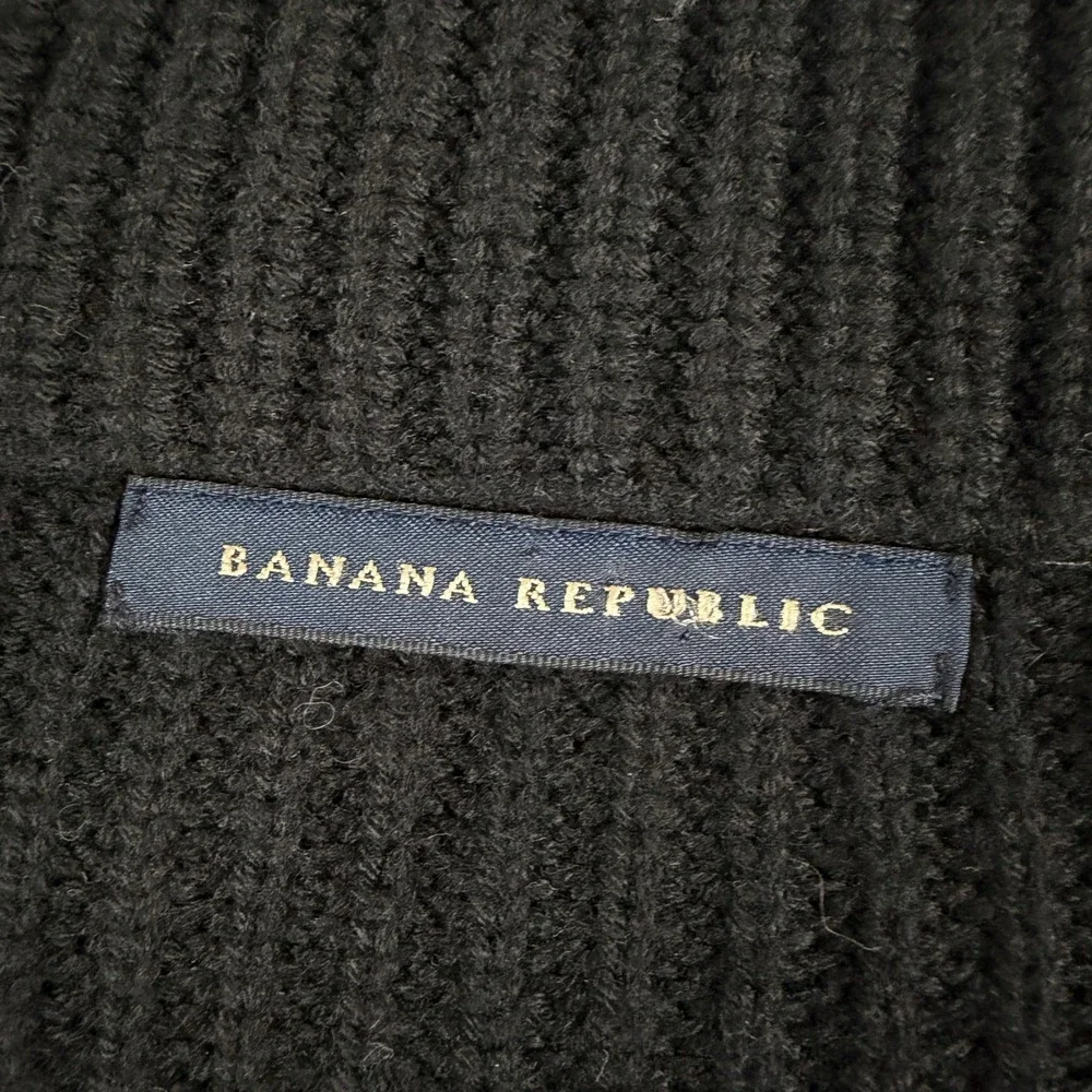 Banana Republic Sweater Mens M Black Ribbed Knit Mock Neck Dual‎ Shoulder Zip